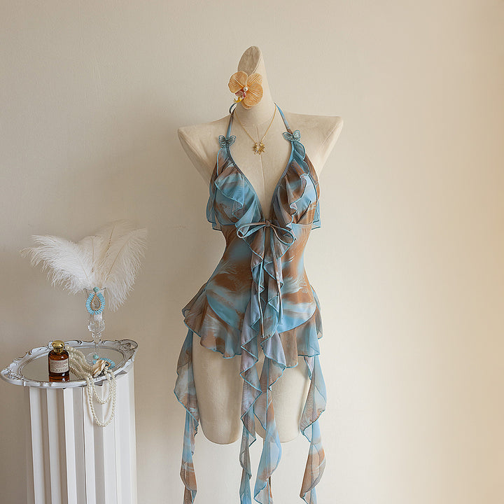 Dame Strandkjole med transparente Volants Skovae