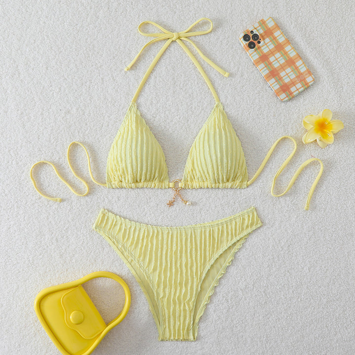Dame Højskåret bikini-sæt med raffineret flæse-design Skovae
