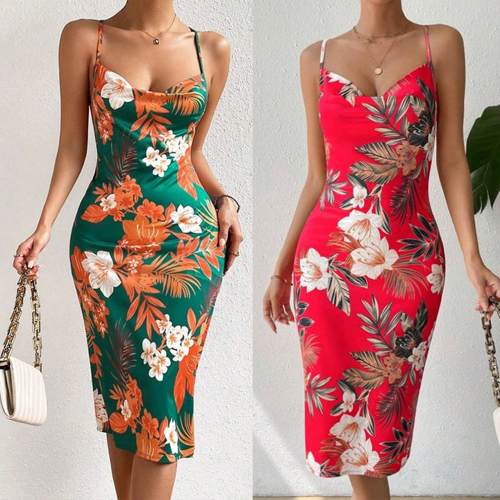 Dame Floral Print Bodycon Midi Kjole Stilla