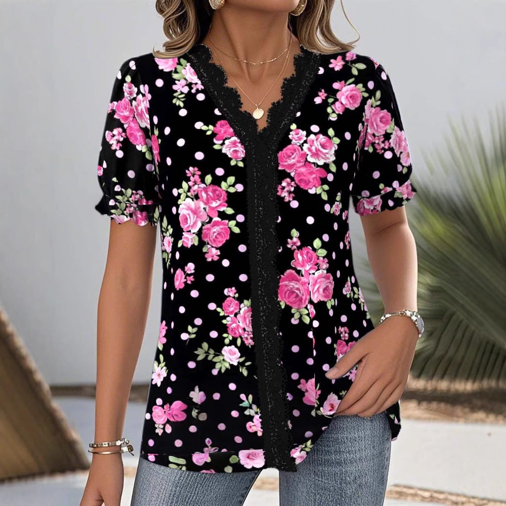 Damebluse med blomsterdesign og raffineret spidsdetalje Stilla