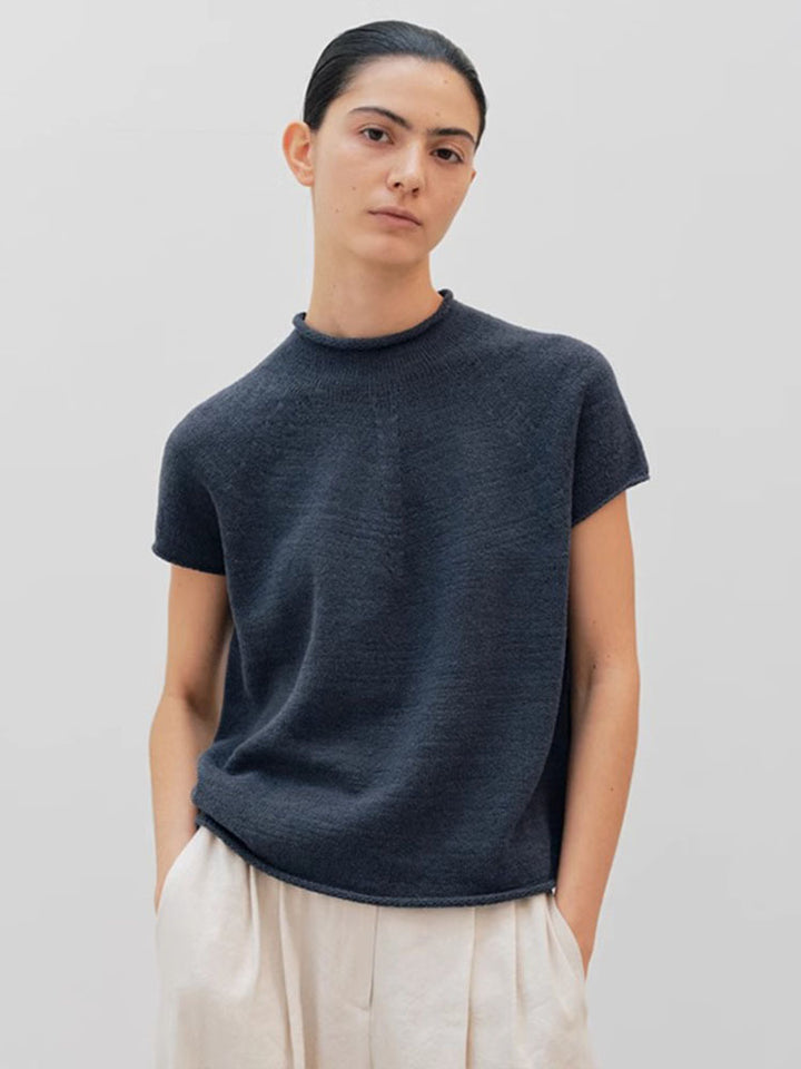 Dame kortærmet pullover med elegant ståkrave og kvalitets strikkestruktur Stilla