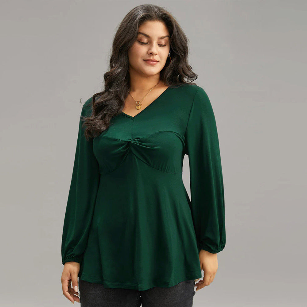 Dame elegant top med fast rynk og V-hals Stilla