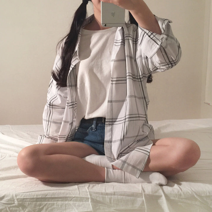 Kvinders stribede overshirt bluse i en afslappet pasform med oversized ærmer