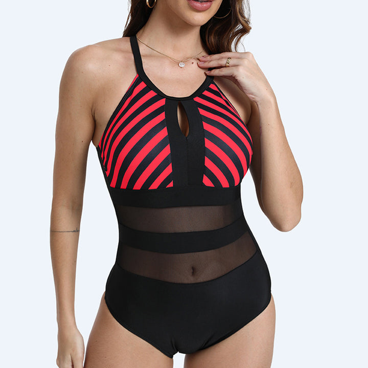 Dame sportbadedragt med stilfuldt racerback-design og transparente indsatser Stilla
