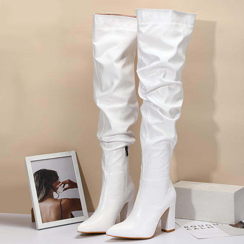 Dame Overknee-Støvler med moderigtigt Fald-Design og elegant Blokhæl Stilla