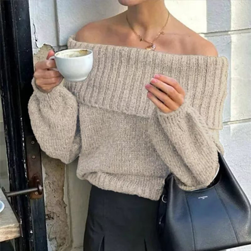 Dame hyggelig sweater med oversized ribkrave Stilla