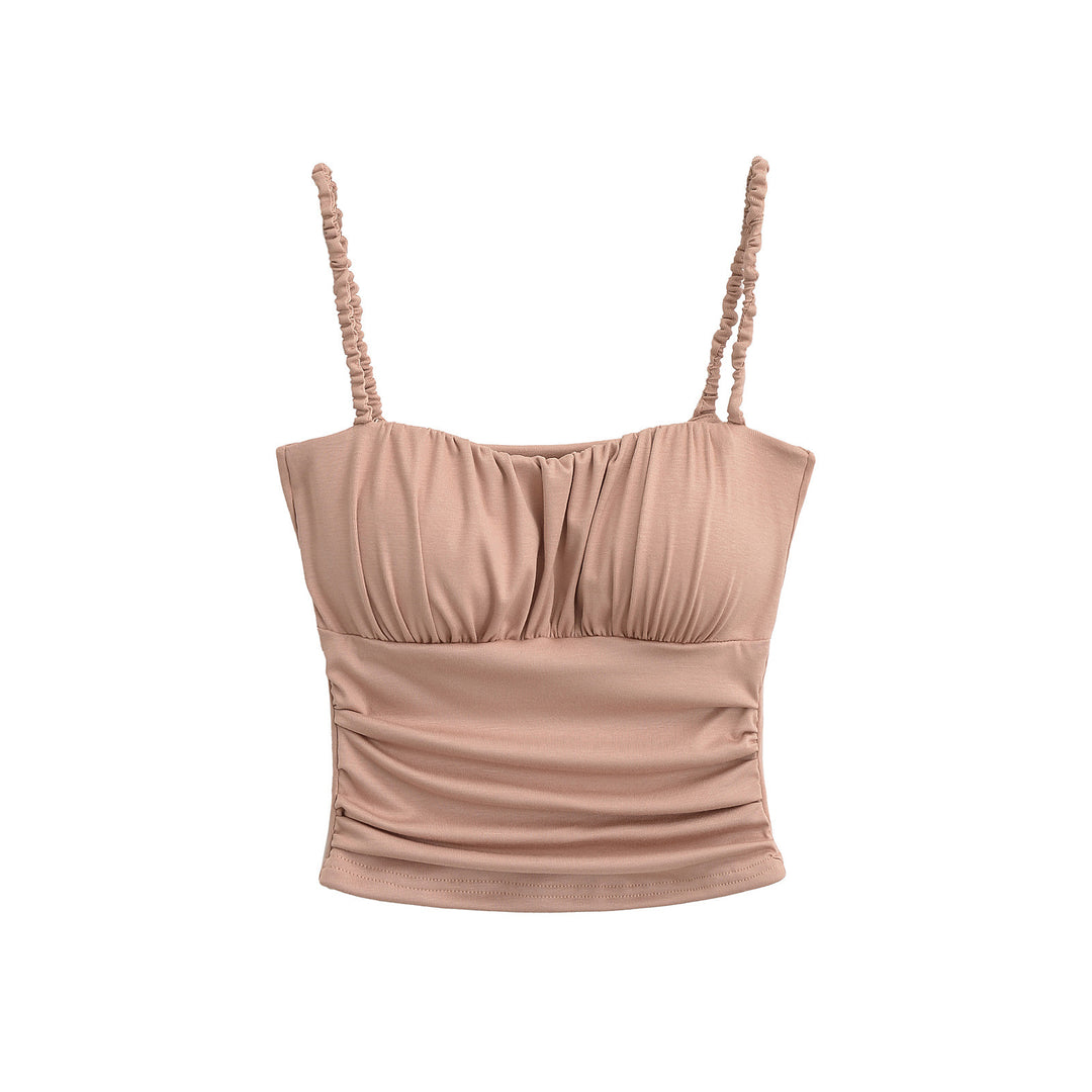 Dame Sporty Crop-Top med rynket detalje og justerbare spaghetti stropper Stilla