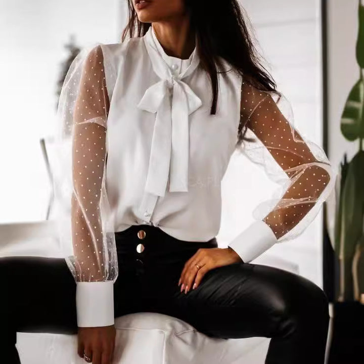Dame elegant bluse med transparente ærmer Stilla