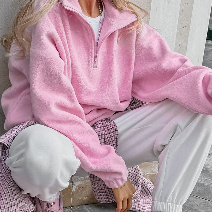 Dame fleece pullover med kort lynlås og afslappet snit Stilla