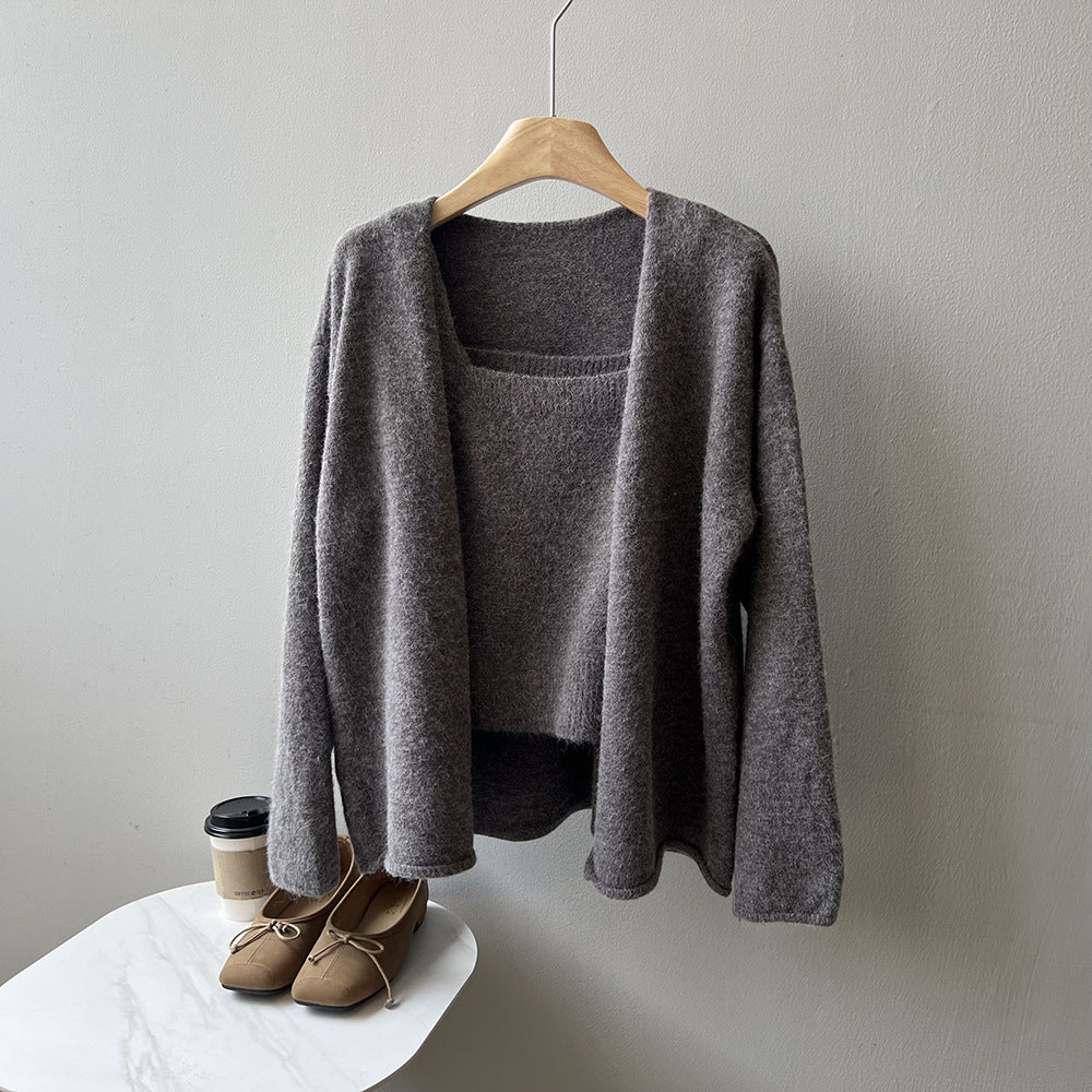 Dame afslappet strikcardigan med åben front og elegant silhuet Stilla