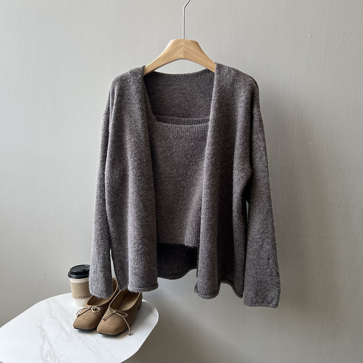 Dame afslappet strikcardigan med åben front og elegant silhuet Stilla