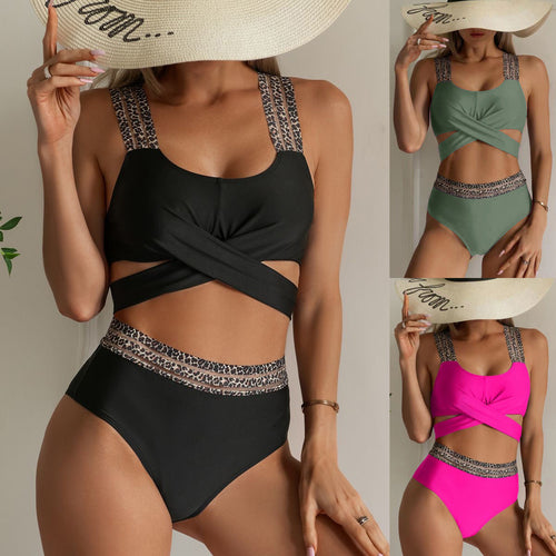 Dame Højskåret Bikini med elegant Wrap-design og dyremotiv Stilla