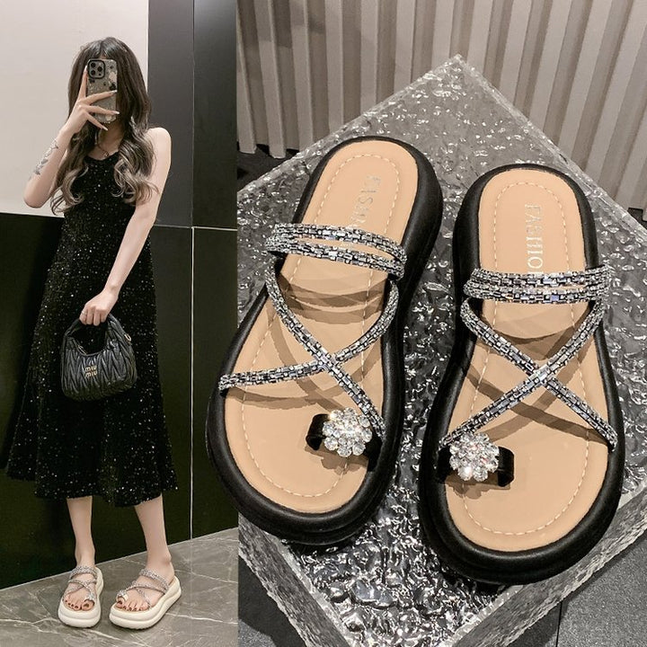 Dame Glamourøse Flip-Flops med funkende Smykkedetaljer og ergonomisk Sål Stilla