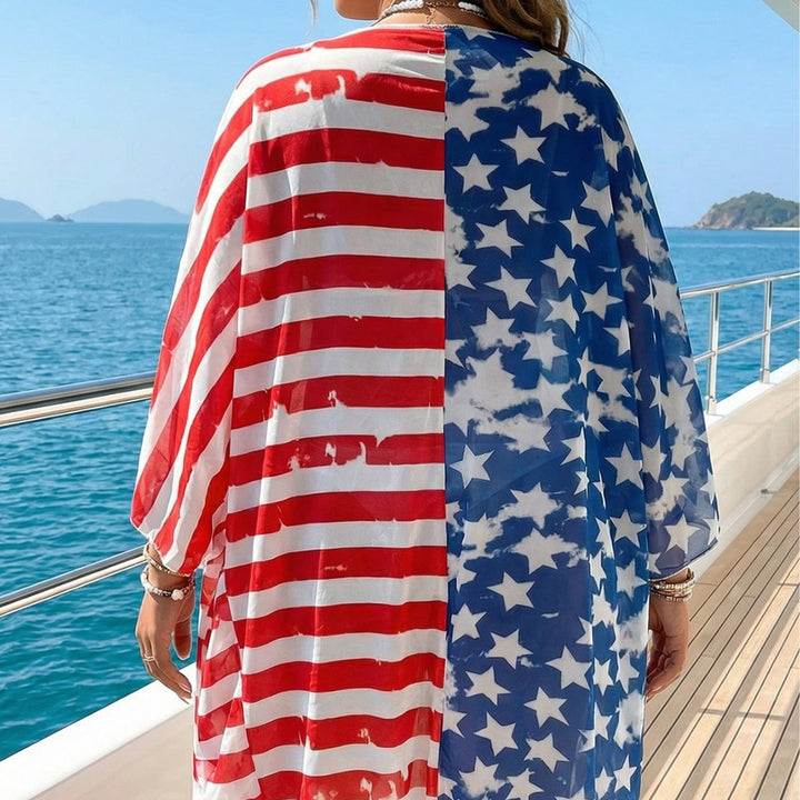 Dame luftig strandkimono med stjernemotiver Skovae