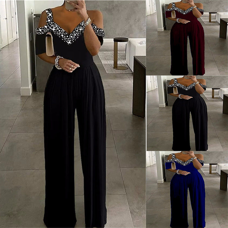 Dame Elegant Jumpsuit med raffinerede Cut-Outærmer og glitrende detaljer Stilla