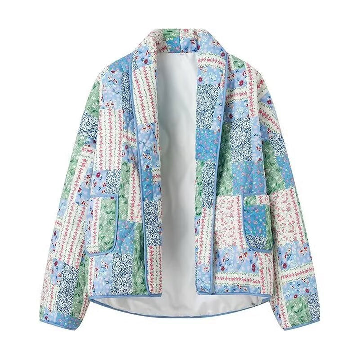 Dame Patchwork Polstret Jakke med Blomsterdesign og Praktiske Sidelommer Stilla