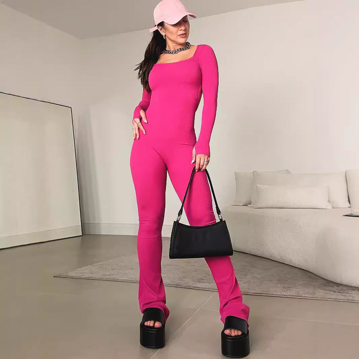 Dame Langærmet Jumpsuit med firkantet udskæring og tætsiddende snit Stilla