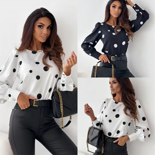 Dame Elegant Polka-Dot Puffærme Bluse Stilla
