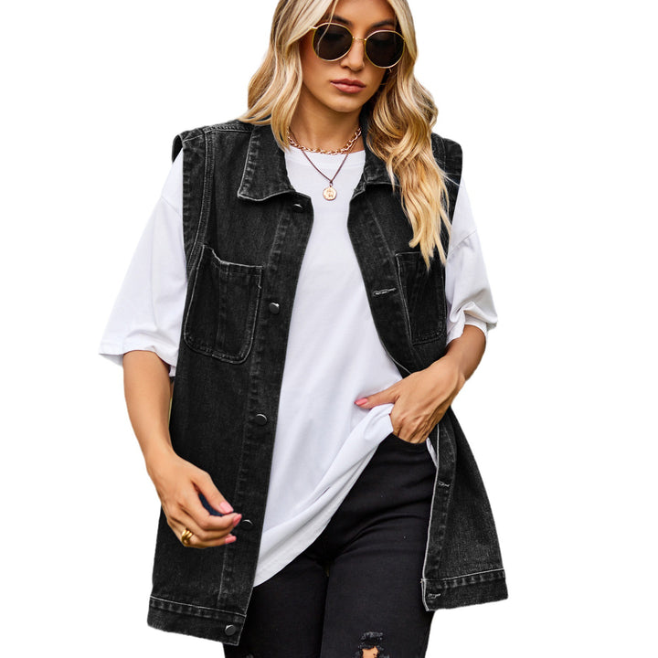 Dame denim-vest i elegant oversized-snit med praktiske lommer Stilla