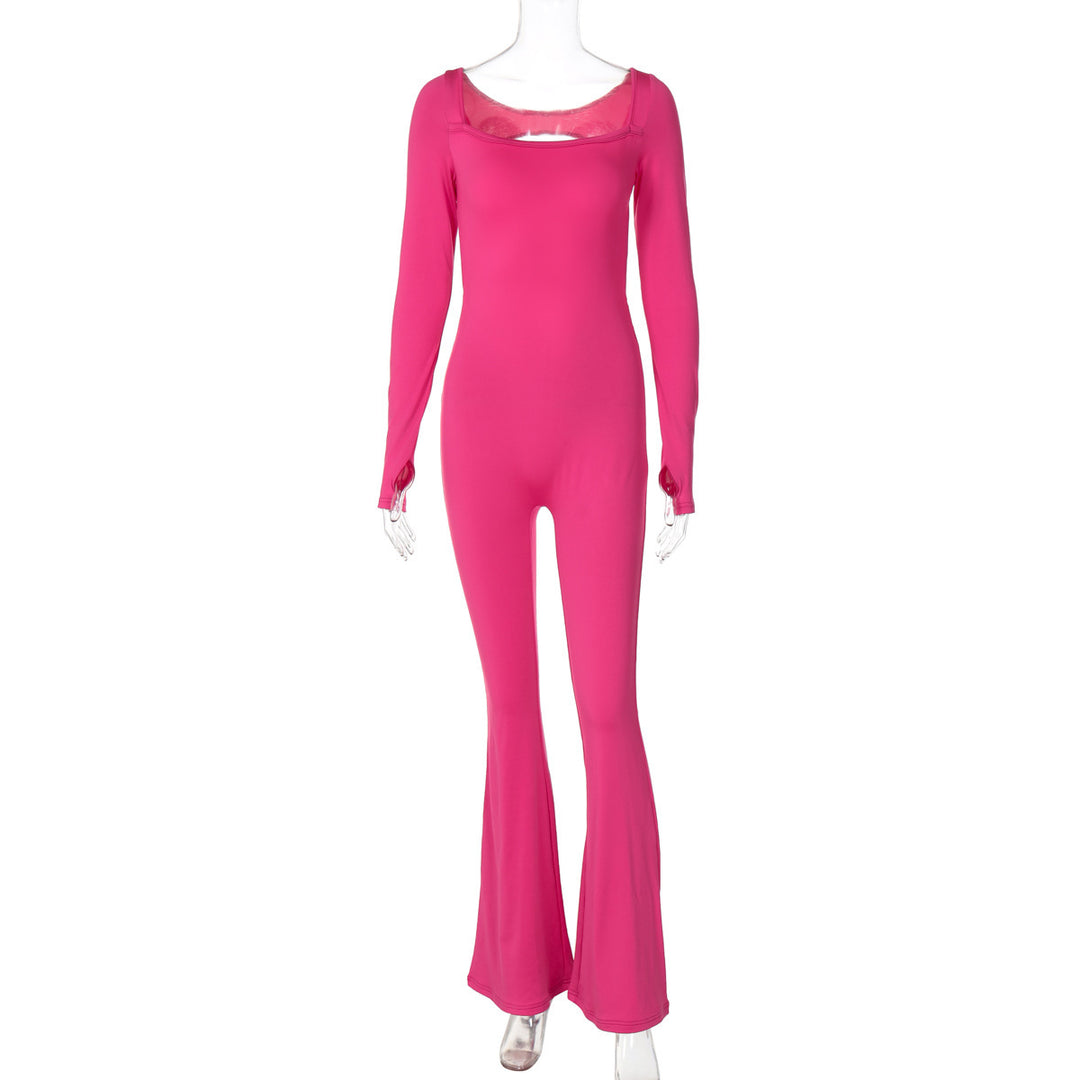 Dame Langærmet Jumpsuit med firkantet udskæring og tætsiddende snit Stilla