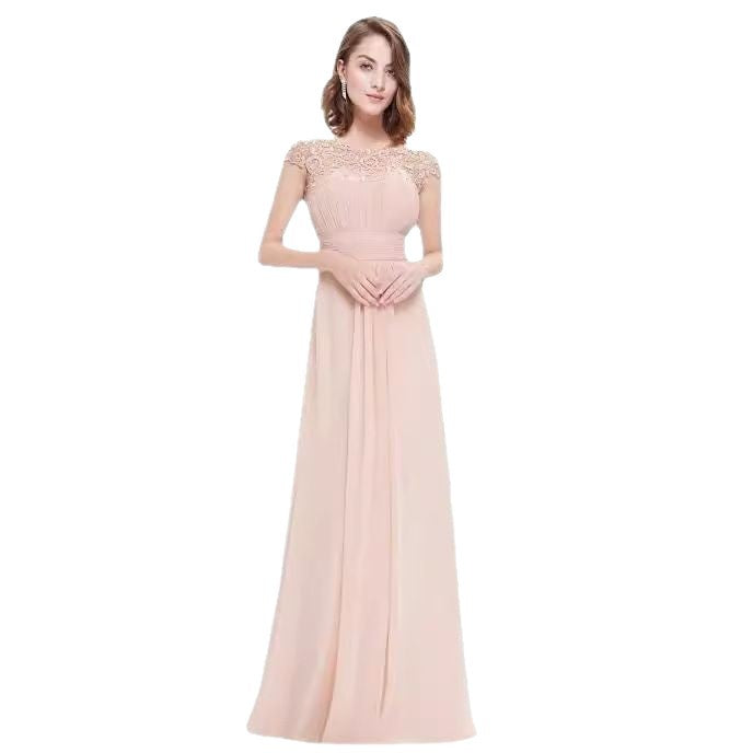 Dame Elegant Maxi Kjole med Blonde Top og Flydende Nederdel