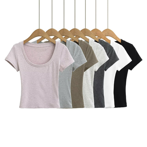 Dame figursyet T-shirt med bred rund halsudskæring og blød bomuldsblanding Stilla