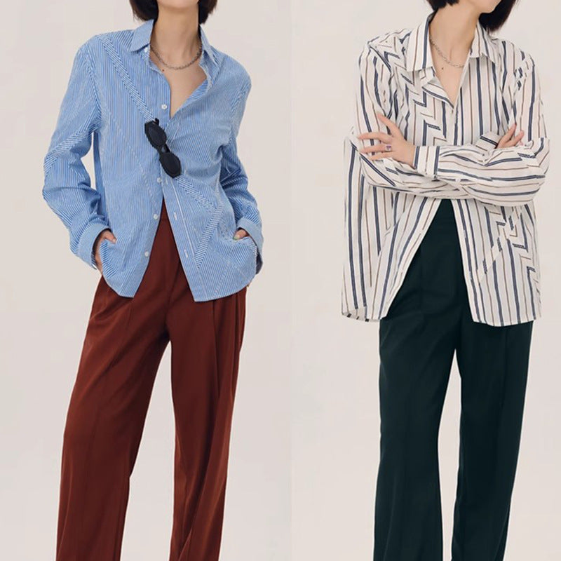 Dame elegant stribet Overshirt-bluse med afslappet snit og lange ærmer Stilla