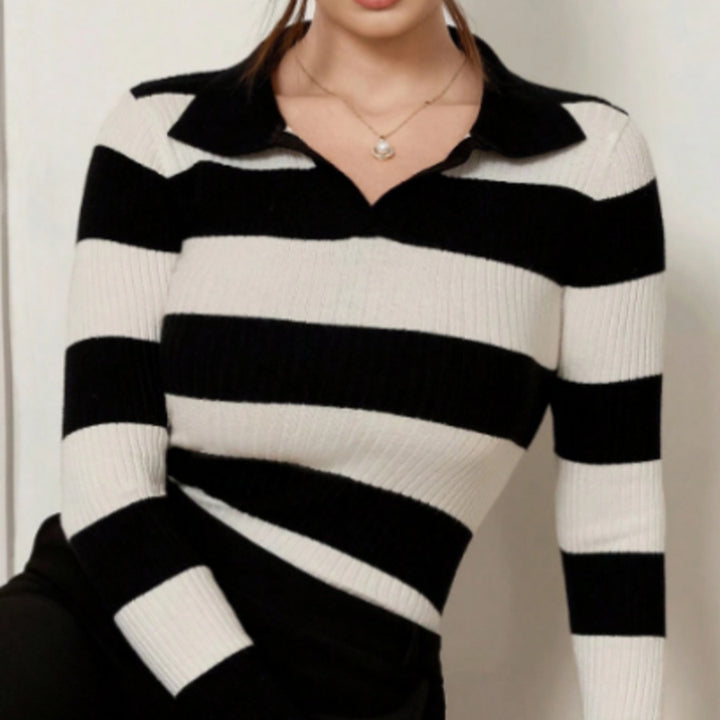 Femme Klassisk Stribet Rib-Polo-Trøje Stilla