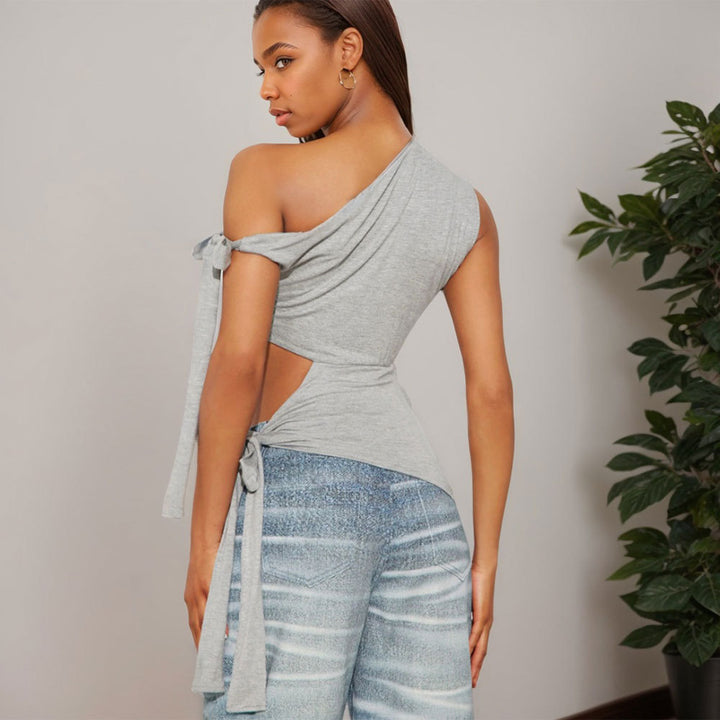 Kvinders asymmetrisk crop top med sidesløjfe Stilla