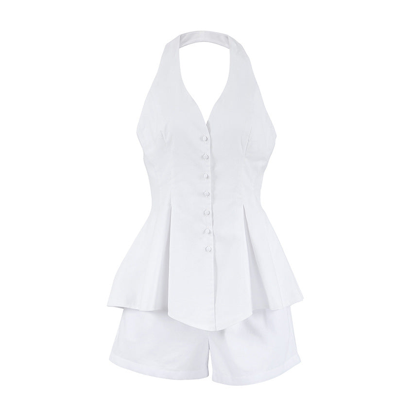 Dame Sommerligt Linned-Sæt med elegant V-udskæring og afslappede Shorts Stilla