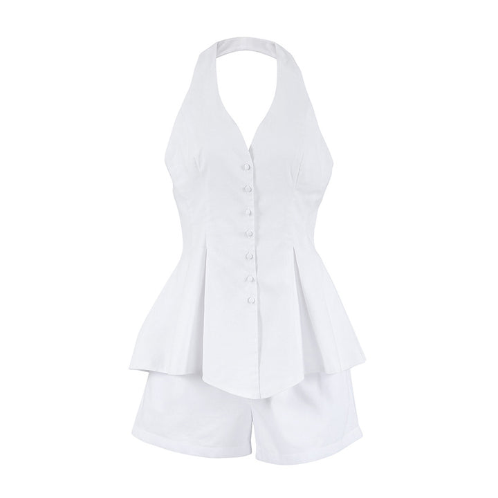 Dame Sommerligt Linned-Sæt med elegant V-udskæring og afslappede Shorts Stilla