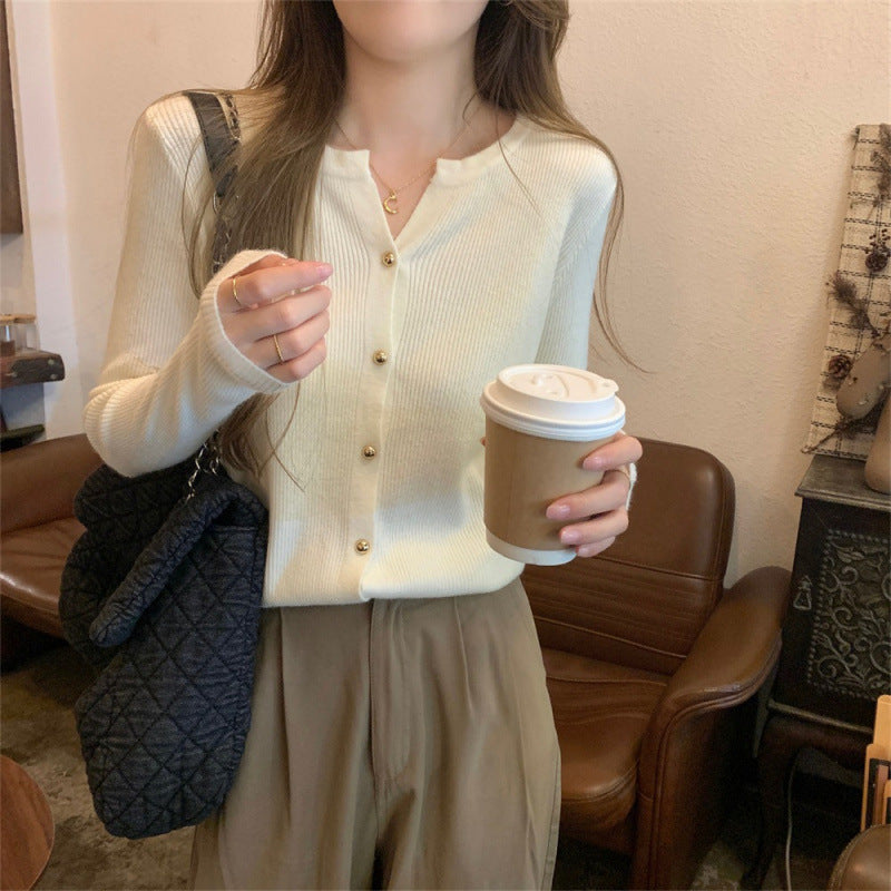 Damer Elegant Strik Cardigan med Knap Detaljer og Fin Ribbet Struktur Stilla