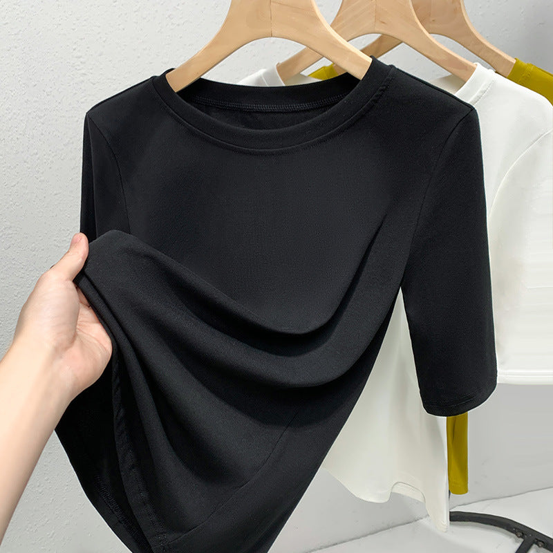 Dame Premium Rundhals-T-shirt i højkvalitets strækmateriale med tætsiddende pasform Stilla