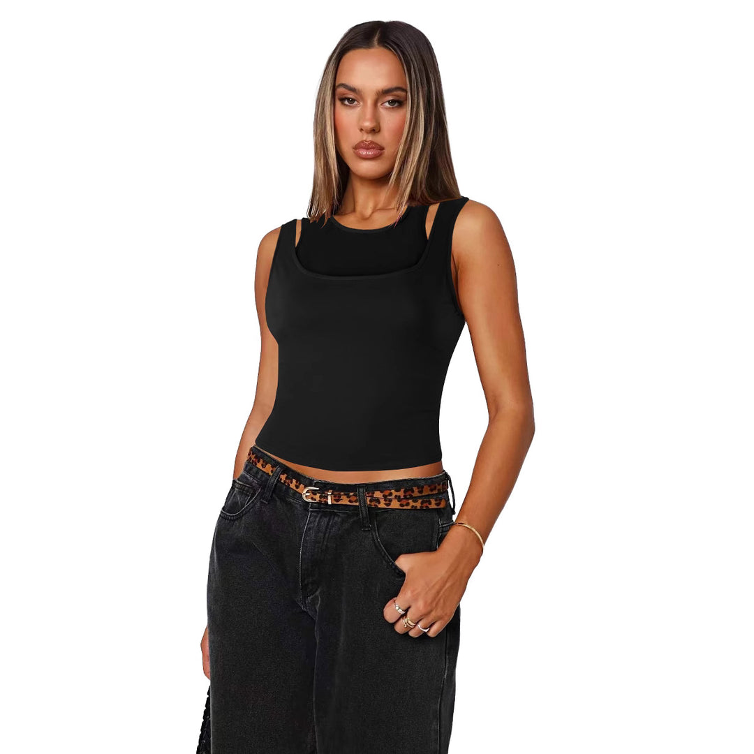 Dame figurtilpasset Crop-Top med firkantet udskæring og brede stropper Stilla