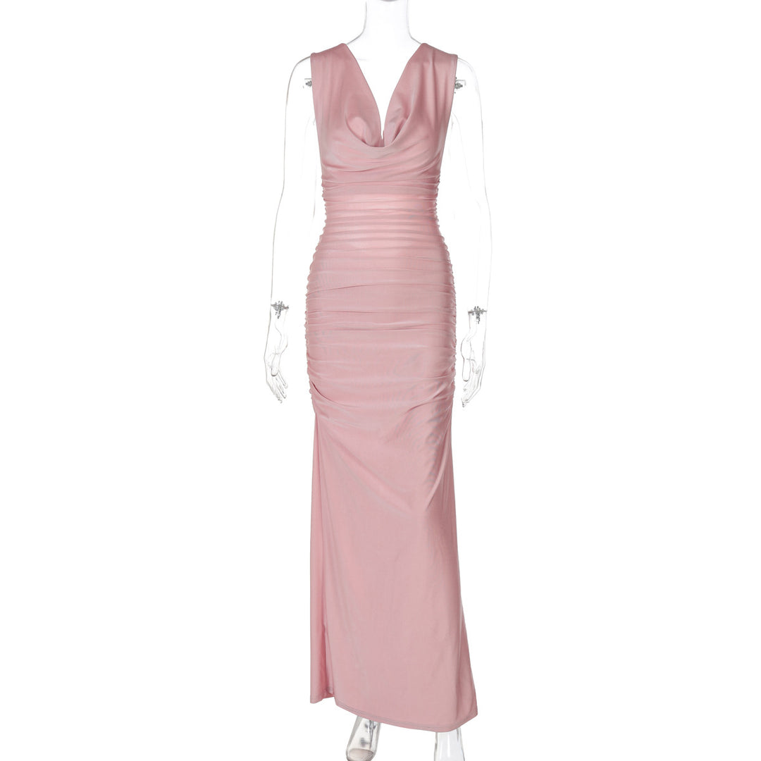 Dame Elegant Langærmet Maxikjole med dyb V-hals og flydende satin-finish Stilla