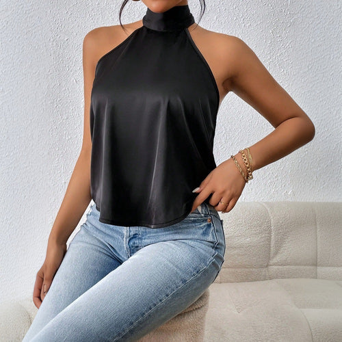 Damer elegant halter top med silkeagtig finish Stilla
