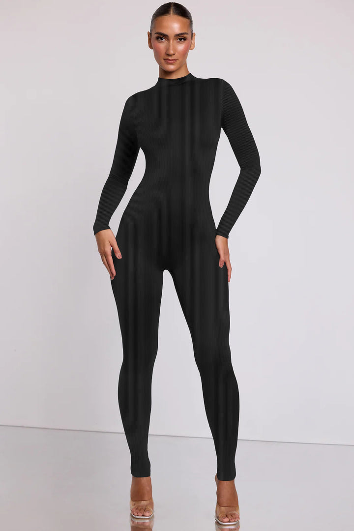 Dame sømløs langærmet jumpsuit med figurformende ribdesign Stilla