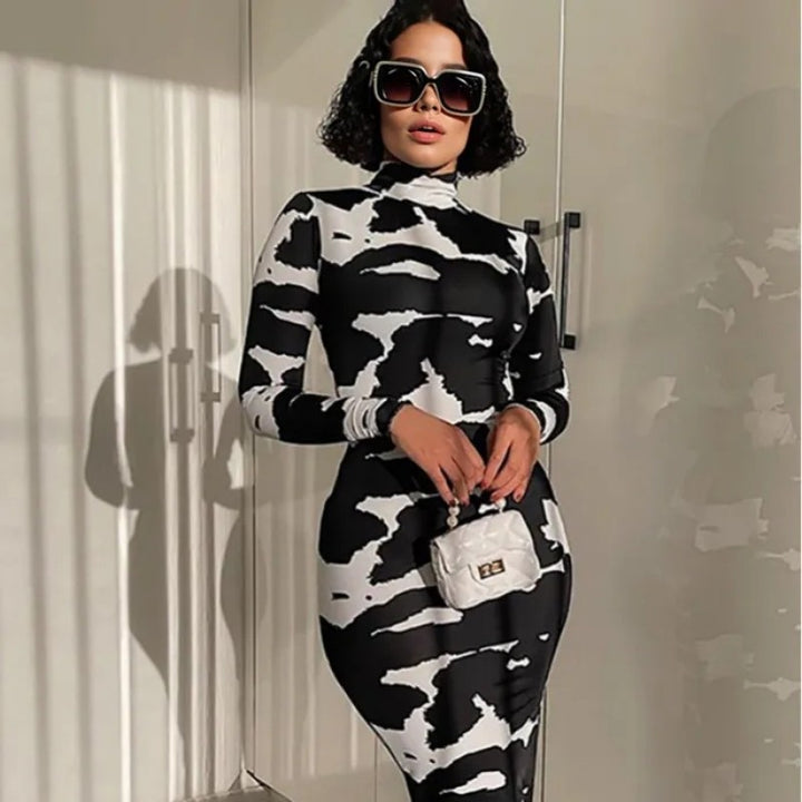 Dame Langærmet Mock Neck Bodycon Kjole Stilla