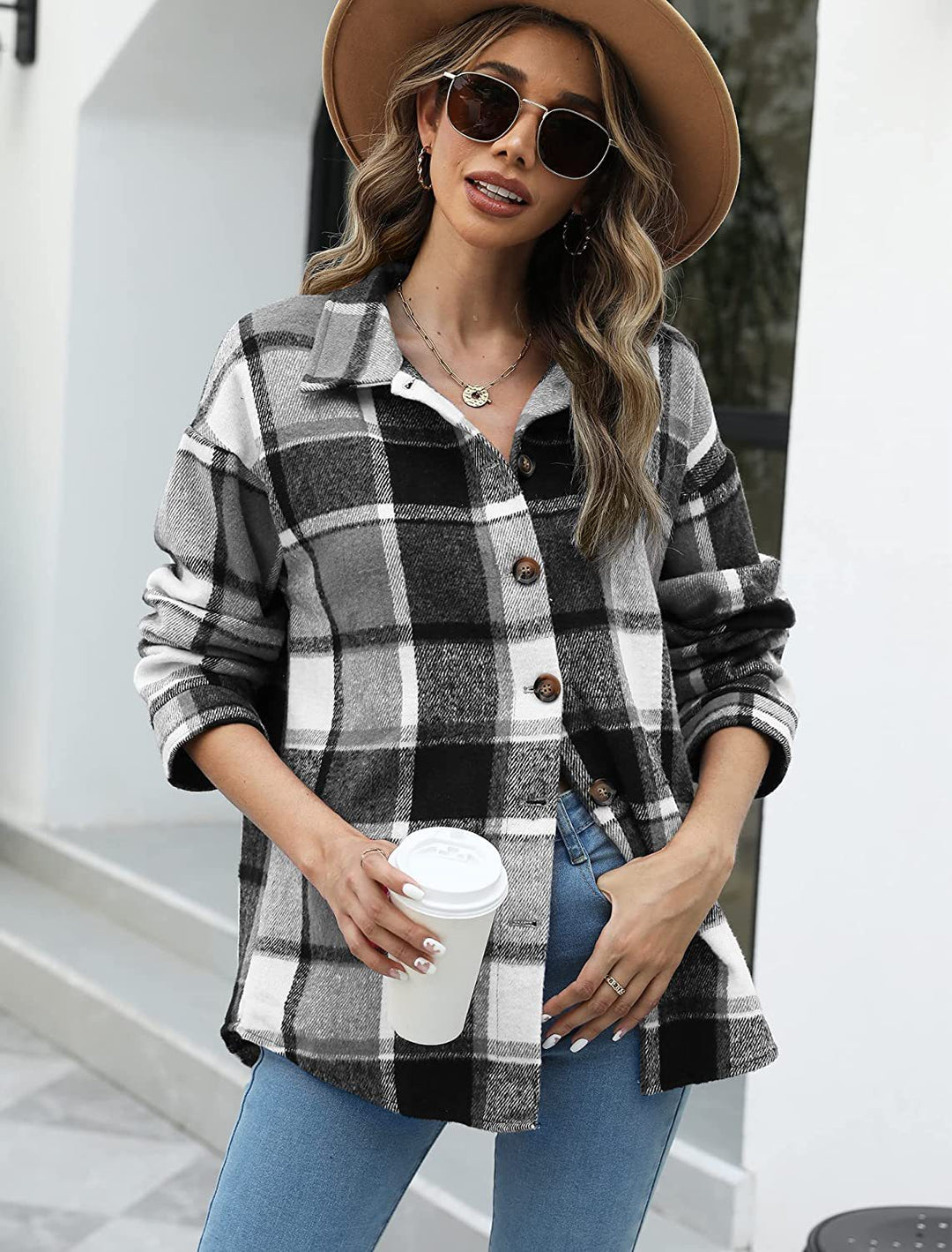 Dame Oversized Flannel Skjorte Stilla