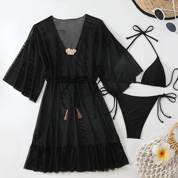 Dame Strandkaftan med elegant blomsterapplikation Skovae