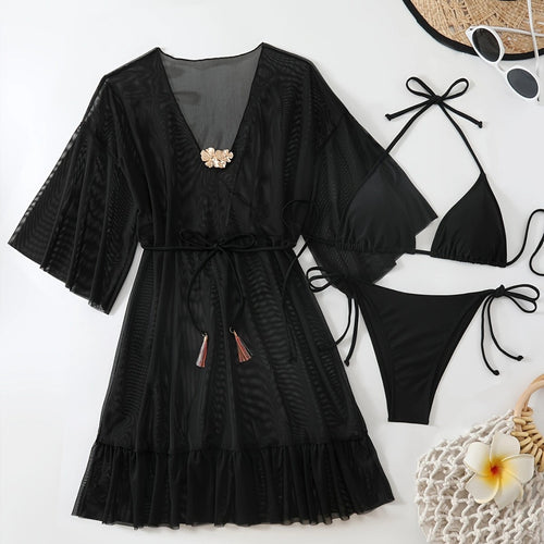 Dame Strandkaftan med elegant blomsterapplikation Skovae