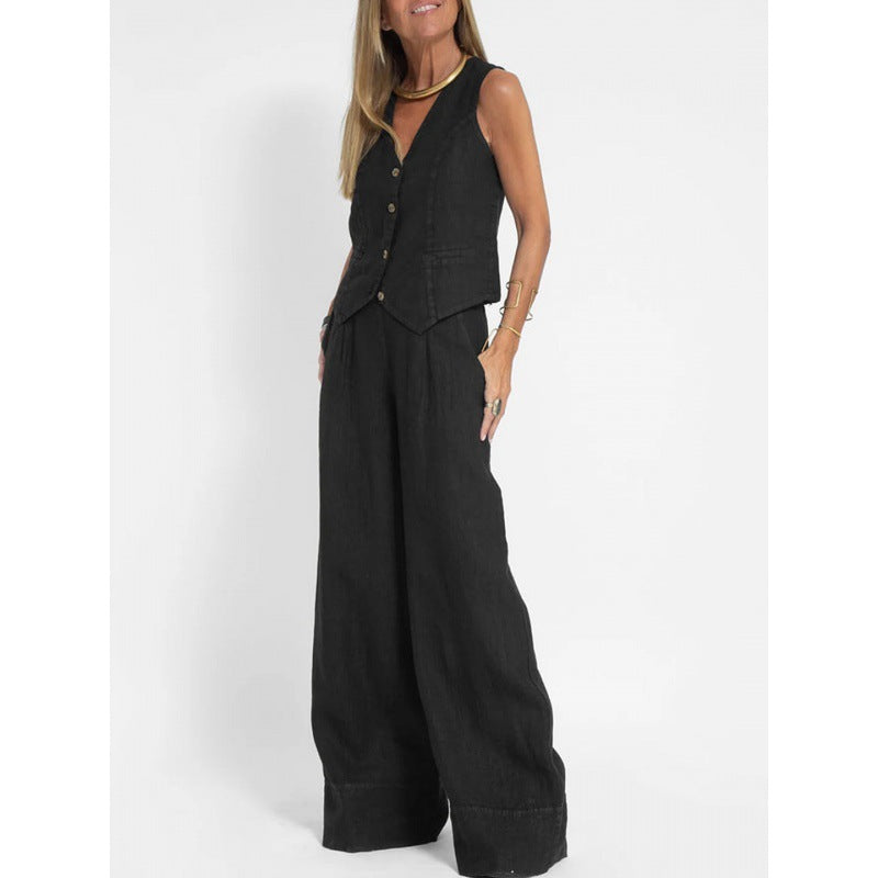 Dame elegant linned vest med knapdetaljering Stilla