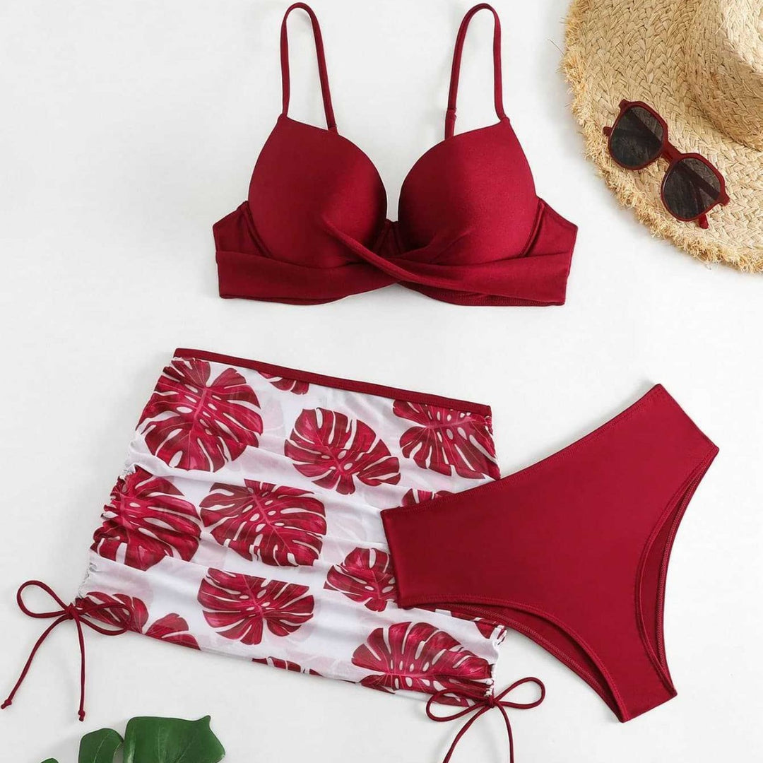 Dame bikini-sæt med elegant knudedesign og blomsterkjole Skovae