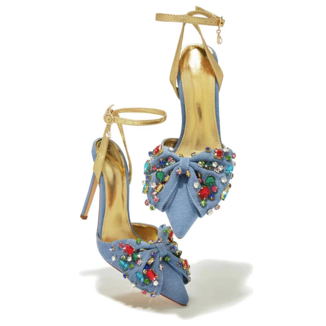 Dame Strass-dekorerede spidse Slingback-hæle Stilla