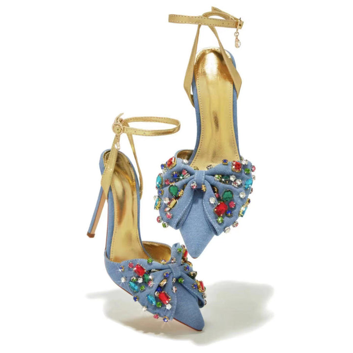 Dame Strass-dekorerede spidse Slingback-hæle Stilla