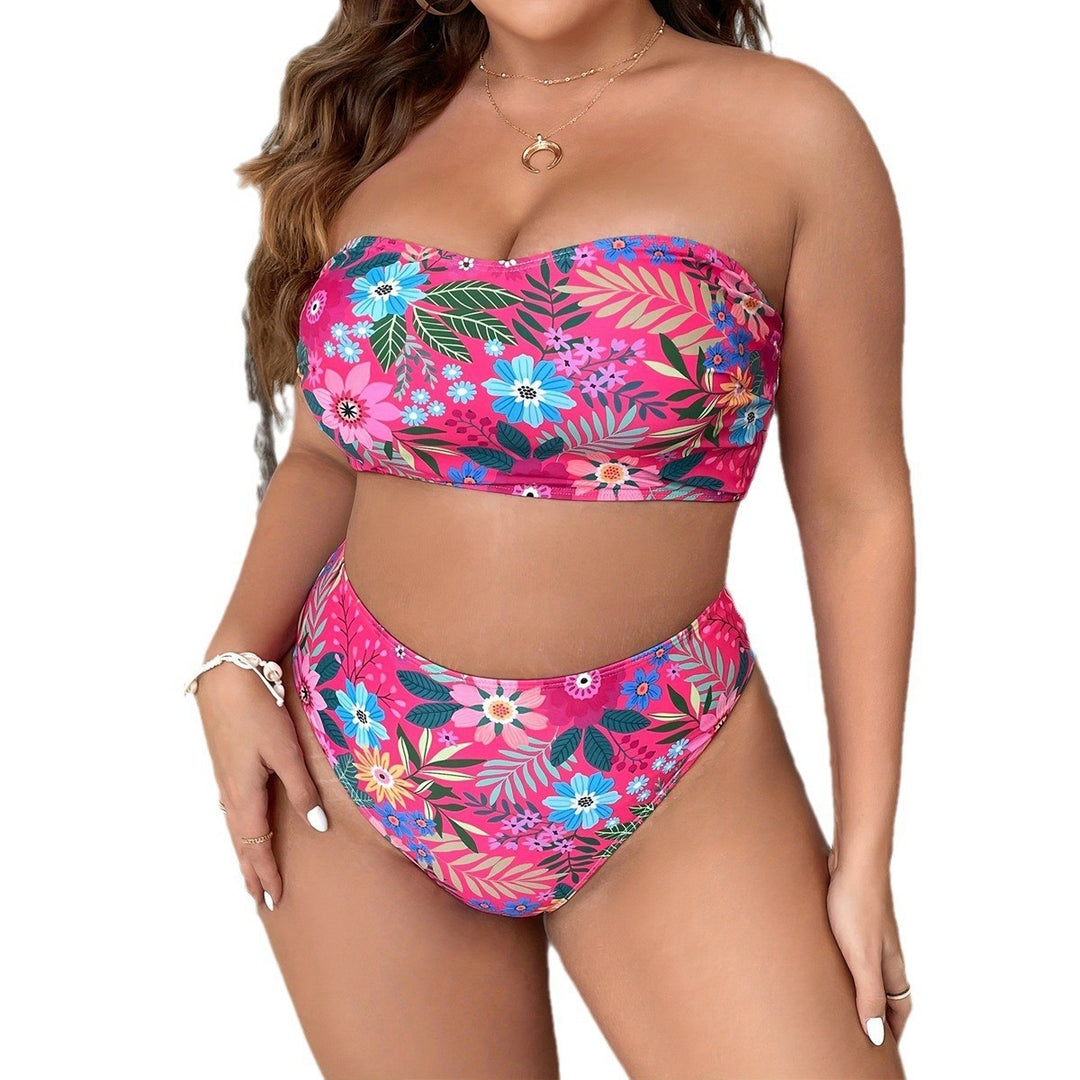Dame Bandeau-bikini med blomsterdesign og høj talje Snit Skovae