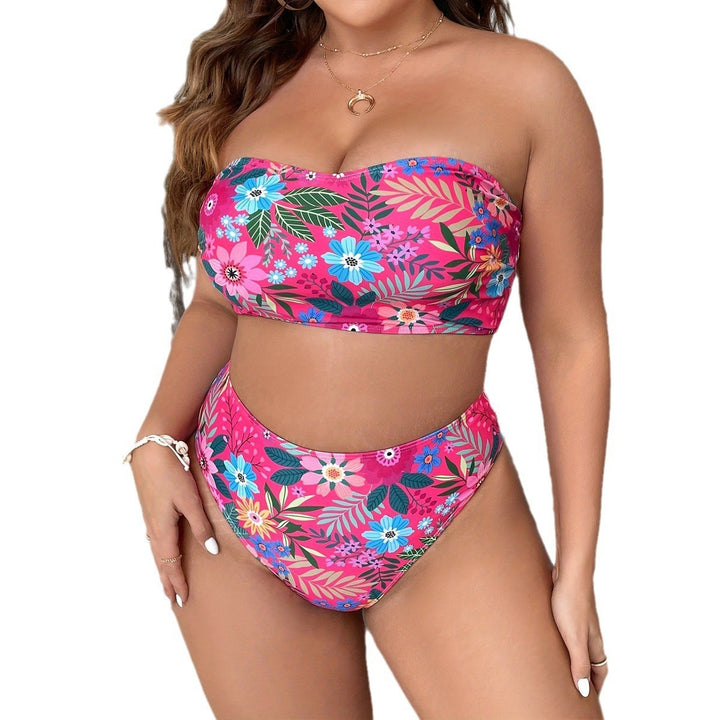 Dame Bandeau-bikini med blomsterdesign og høj talje Snit Skovae