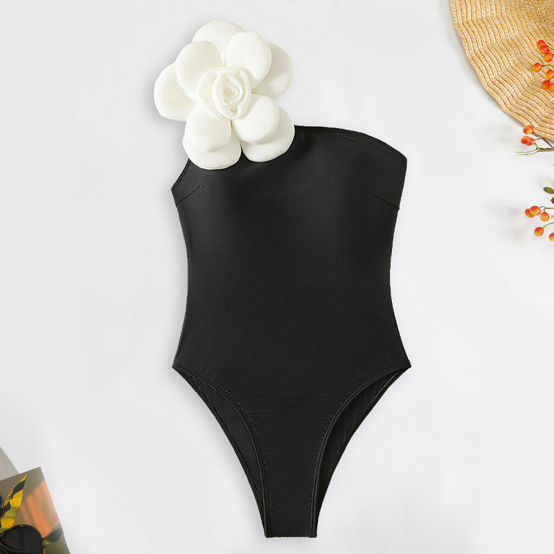 Dame Elegant One-Shoulder Badedragt med blomsterapplikationer Skovae