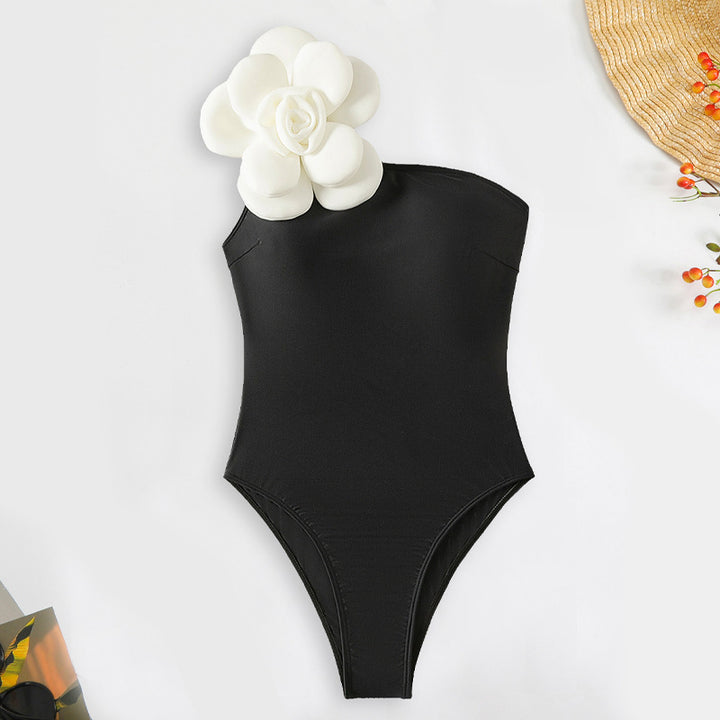 Dame Elegant One-Shoulder Badedragt med blomsterapplikationer Skovae