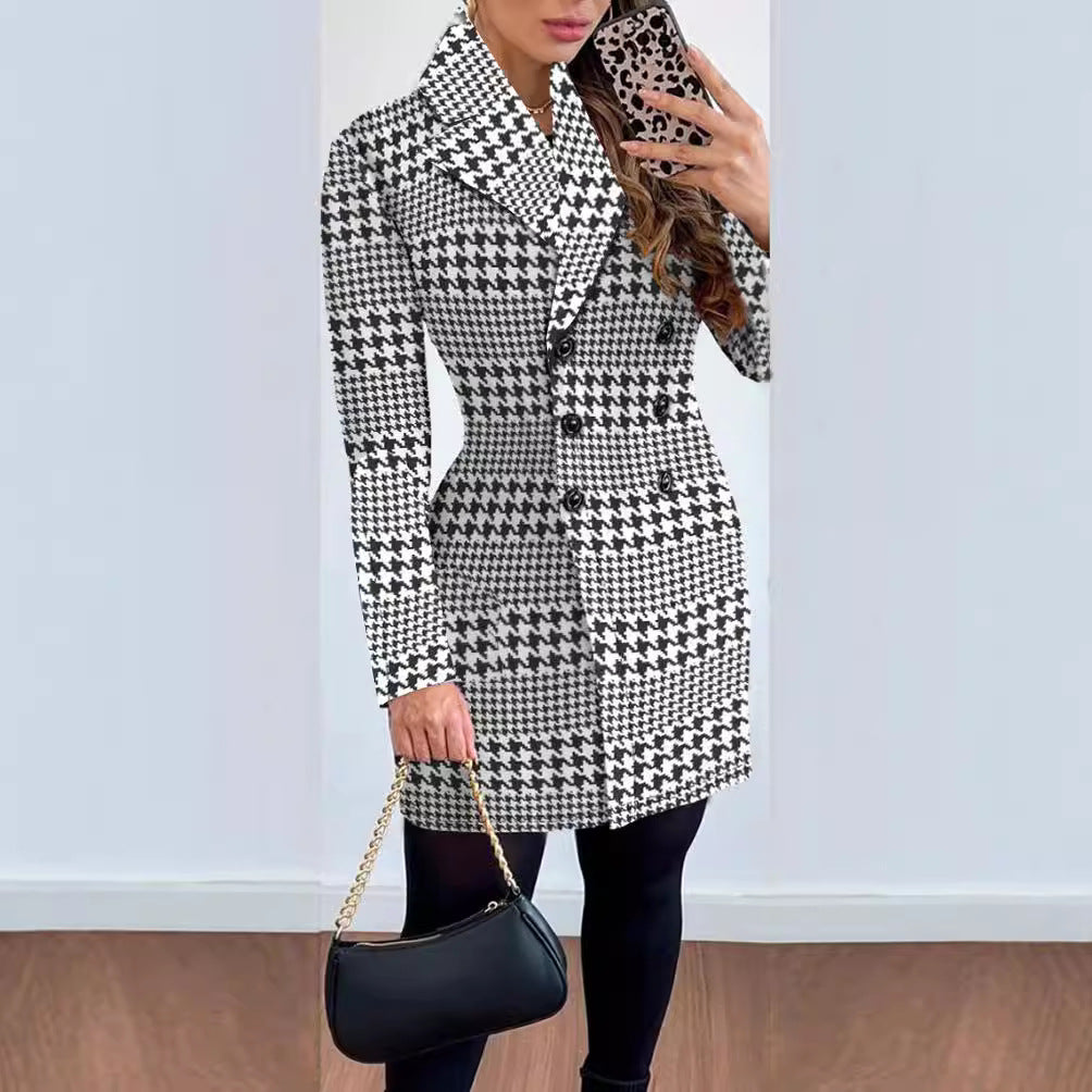 Damer moderigtig blazer i houndstooth-design med dobbelt knaplukning Stilla